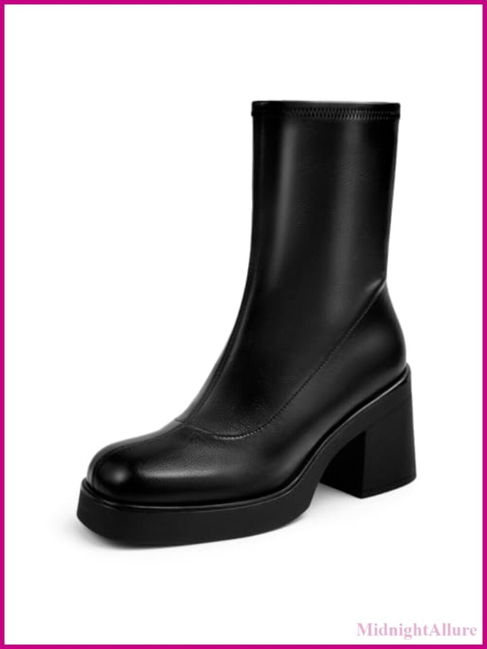Square Toe Suede Mid Calf Boots Chunky Block Heel Zip Slouchy Women's